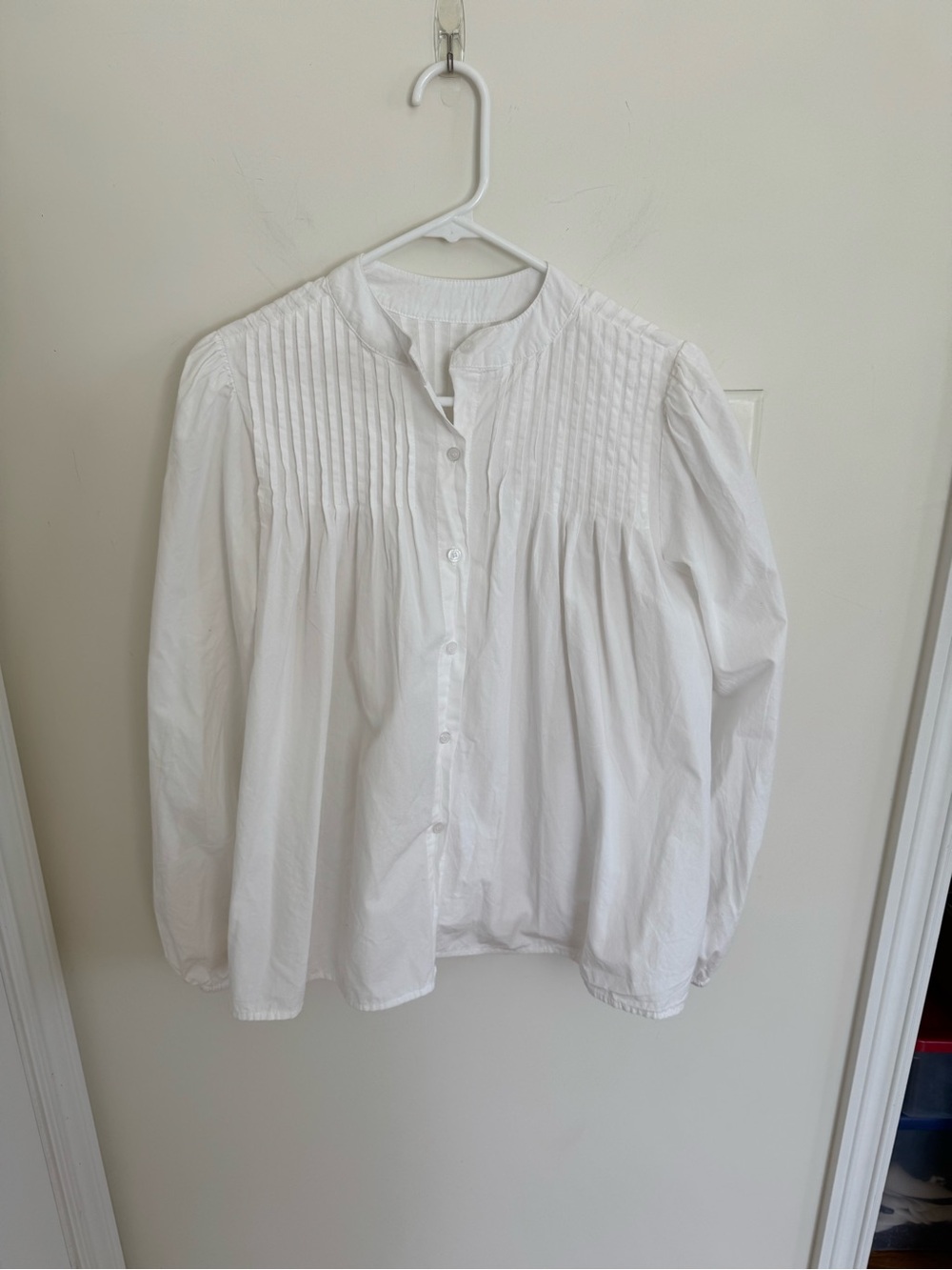 White Cotton Pintuck Long Sleeve Blouse